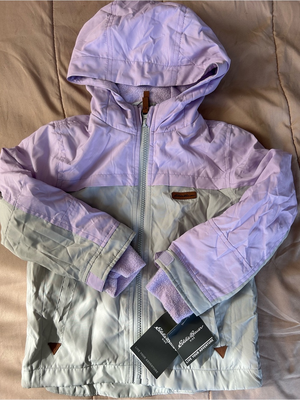 Eddie Bauer Two-Tone Lavender and Light Gray Hooded Rain Jacket - Kids